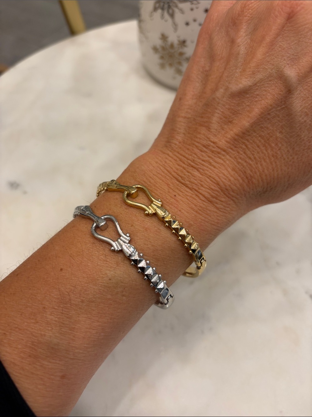 Gold and Silver Pyramid Link Bracelets - Women Jewelry